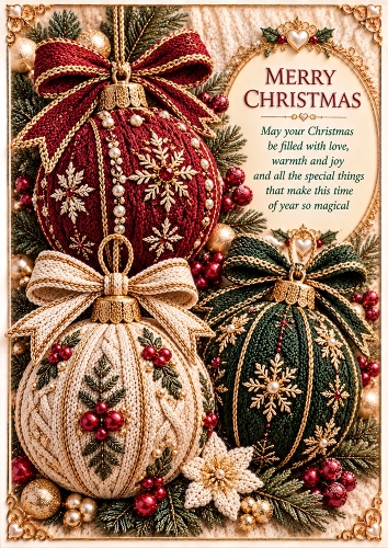 Yuletide Treasures - A4 Portrait - Knitted Christmas Card Topper