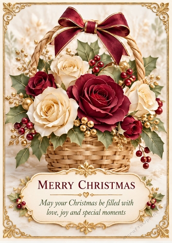 Christmas Rose Basket - A4 Portrait - Christmas Card Topper
