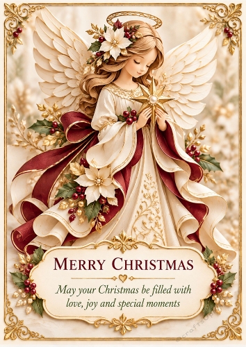 Gilded Christmas Angel - A4 Portrait - Christmas Card Topper