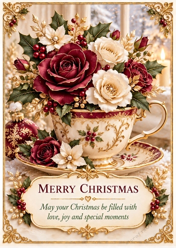 Sugar Plum Teacup - A4 Portrait - Christmas Card Topper