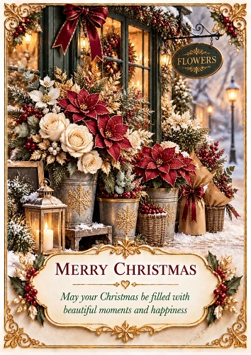 Christmas Flower Market - A4 Portrait - Christmas Card Topper
