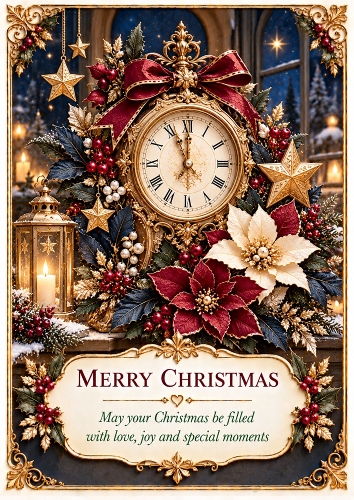 Magical Christmas Clock - A4 Portrait - Christmas Card Topper