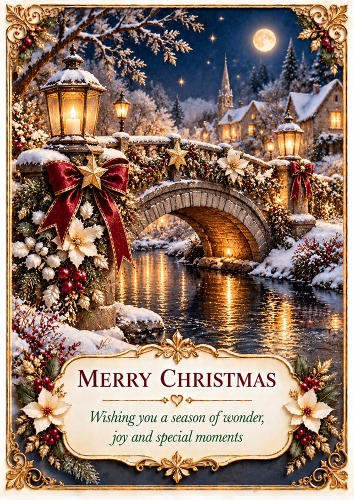 Starlit Christmas Bridge - A4 Portrait - Christmas Card Topper