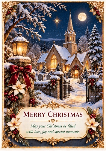 Old Christmas Church - A4 Portrait - Christmas Card Topper