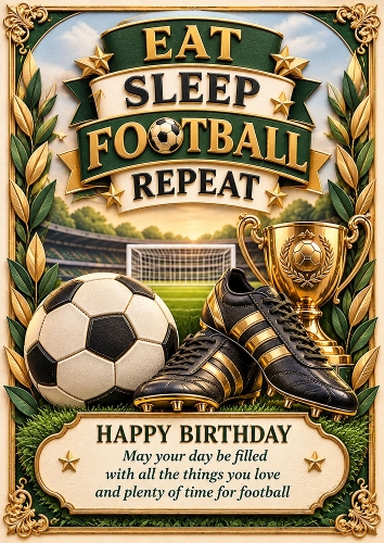 Eat, Sleep, Football, Repeat - A4 Portrait - Birthday Card Topper
