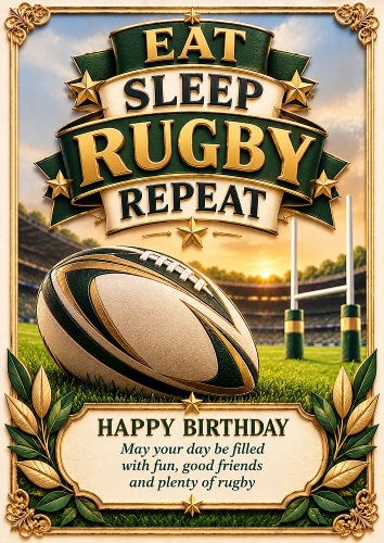 Eat, Sleep, Rugby, Repeat - A4 Portrait - Birthday Card Topper
