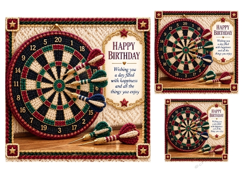 Darts Champion  - 7x7, 4x4 And 3x3 Knitted Look - Card Toppers