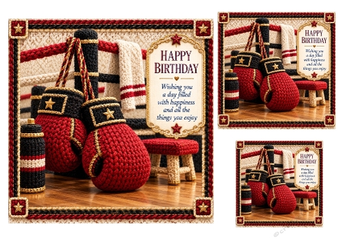 Boxing Ring - 7x7, 4x4 And 3x3 Inch Knitted Look - Card Toppers