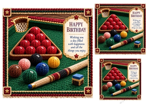 Woolly Snooker - 7x7, 4x4 And 3x3 Inch Knitted Look - Card Toppers