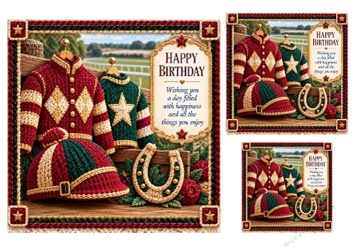 Horse Racing - 7x7, 4x4 And 3x3 Inch Knitted Look - Card Toppers