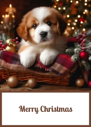 Cute Christmas Puppy 5 x 7 Card Front.