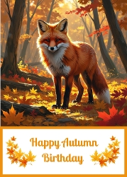 Fox Autumn Birthday 5 X 7 Card Front.