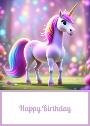 A Colourful Birthday Unicorn 5 X 7 Card Front.