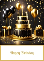 Black and Gold Birthday 5 X 7 Card Front.