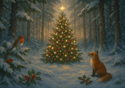 Beautiful Christmas Woodland Scene A4 Landscape.