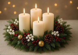 Beautiful Christmas Candles Wreath A4 Landscape.