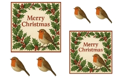 Holly Border, With Robin And Merry Christmas.