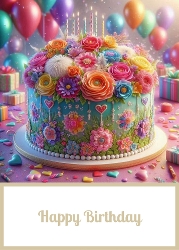 Floral Birthday Cake Party Theme 5 X 7 Card Front.