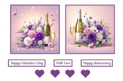 2 X 7 X 7 Purple and White Flowers Valentines/Anniversary Theme Toppers.