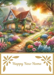 5 X 7 House And Garden With A Sunset Theme Card Front.