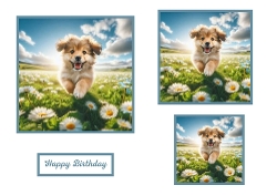 3 X Toppers of a Cute Puppy Playing in a Field of Daisys