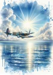 A Watercolour Spitfire Plane A4 Portrait.