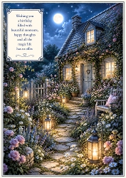 Moonlit Cottage Garden Birthday Theme A4 Portrait Topper.