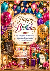 Birthday Lights And Celebration Birthday A4 Portrait Card Topper