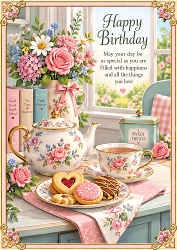 Pretty Tea And Biscuits A4 Portrait Birthday Card Topper