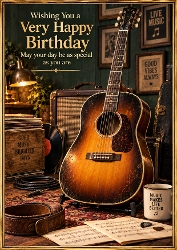 Vintage Guitar A4 Portrait Birthday Card Topper