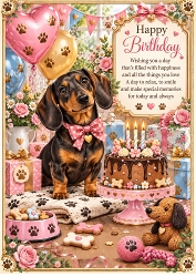 Dachshund Birthday Celebration A4 Portrait Card Topper