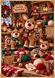 Knitted Reindeer Workshop Theme A4 Card Topper