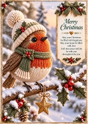 Knitted Christmas Robin A4 Portrait Card Topper