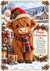 Knitted Cute Christmas Highland Cow A4 Portrait Christmas Card Topper
