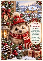 Knitted Cute Christmas Hedgehog A4 Portrait Christmas Card Topper
