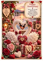 knitted Anniversary Swans A4 Portrait Card Topper