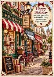 Knitted Village Shops A4 Portrait Birthday Card Topper