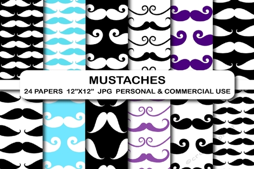 Mustache digital papers, Moustache digital scrapbook papers, Scrapbooking mustaches pattern papers, Mustache scrapbook papers