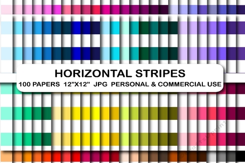 100 Horizontal lines digital papers, Rainbow colors striped digital paper pack