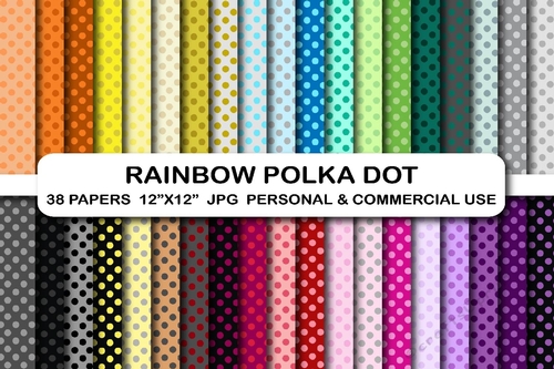 Rainbow Polka Dot Digital Paper Pack, Colorful Dotted Backgrounds, Printable Papers