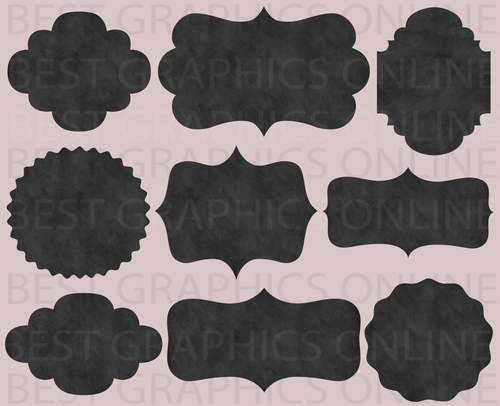 Chalkboard Frames Clipart Set, Black chalkboard labels