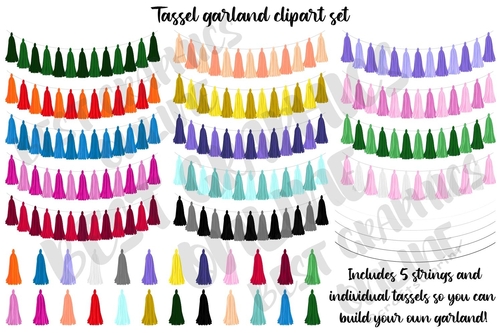 Rainbow Tassel Garland Clipart Bundle, Tassel banners clip art