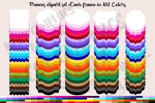 Rainbow frames Clipart Set, Digital frames graphics, Labels, Tags clipart