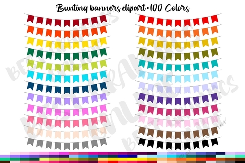 100 Party Banners Clipart, Garland Banner Clip Art, Party Flag Banners Clipart