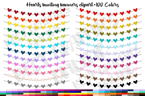 100 Hearts Party Banners Clipart, Romantic Garland Banner Clip Art, Party Flag Banners Clipart