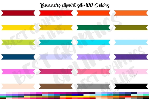 100 Rainbow Banners Clipart Set, Ribbon curved banners clip art, Flag banners