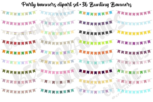 Bunting banners clipart set, Rainbow colors bunting banner clip art, Party flag banners