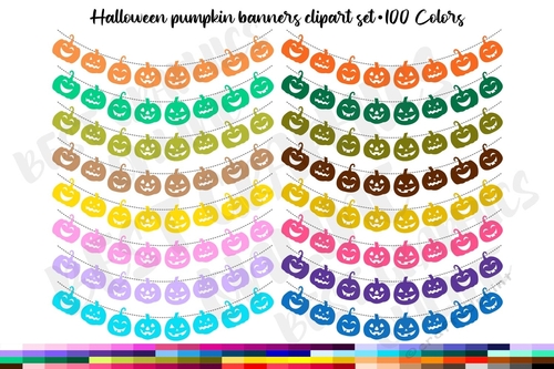 Jack-o-lantern Bunting Banners, Halloween bunting banners clipart set, Pumpkin clipart