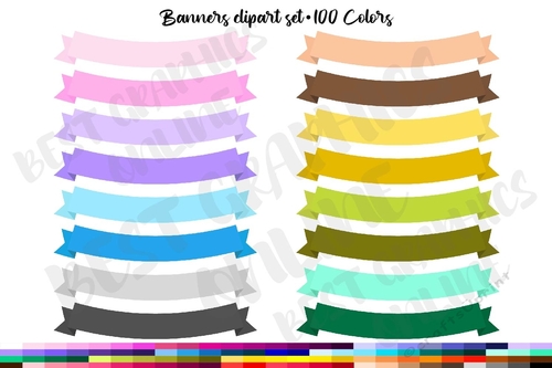 100 Digital Banners Clip Art Set, Party Ribbon Banners Clipart, Party Banner Graphics, Invitation Banners
