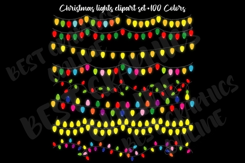 Christmas clip art, Christmas tree lights graphics, Xmas clipart, Christmas clipart set, Holiday clipart